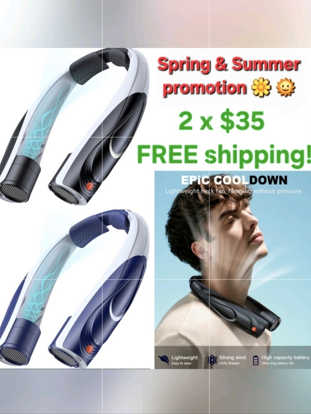 NIB 2 Neck Fans for outdoor activities park walking hiking camping pool beach